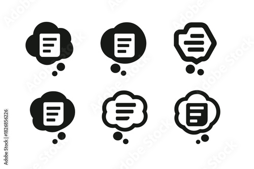 Reflective Thought Logos. Learning goals reflection sheet. Icon set. Set Logo of reflection sheet: reflective thought bubble. harmonious logo variations of the