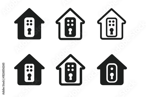 Smart Lock Logos. Home automation. Icon set. Set Logo of home automation: smart door lock. harmonious logo variations of the same emblematic concept, each with