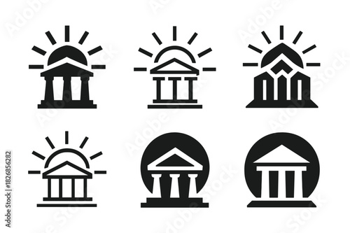 Religious Emblem Icons. The role of religion in shaping cultures. Icon set. Set Logo of religion and culture: temple and sunrise. harmonious logo variations of