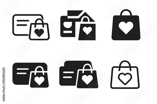 Diverse Shopper Logos. Shopper behavior. Icon set. Set Logo of shopper behavior: customer loyalty card. harmonious logo variations of the same emblematic
