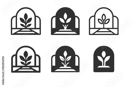 Atrium Logo Variations. Open atrium. Icon set. Set Logo of open atrium: architectural skylight structure. harmonious logo variations of the same emblematic