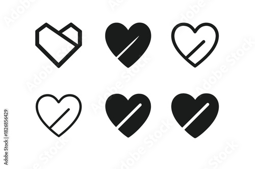 Heart Boundary Icons. Healthy boundaries in love. Icon set. Set Logo of healthy boundaries in love: heart divided by gentle geometric line. harmonious logo