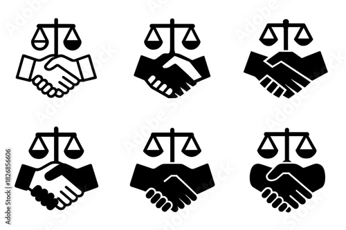 Lawyer Icon Set. Lawyers interacting with clients in various settings (offices, homes). Icon set. Set Logo of Lawyers interacting with clients in various