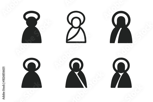 Sacred Icon Set. Iconography. Icon set. Set Logo of Iconography: Simplified sacred motif. harmonious logo variations of the same emblematic concept (Filled