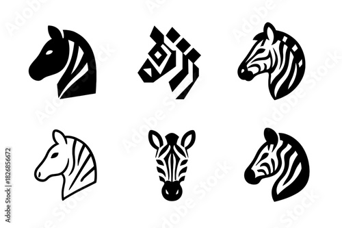 Savanna Animal Logos. savanna animals. Icon set. Set Logo of savanna animals: zebra. harmonious logo variations of the same emblematic concept, each with