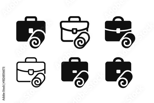Work-Life Balance Icons. Work-life balance. Icon set. Set Logo of work-life balance: briefcase and yoga mat. harmonious logo variations of the same emblematic