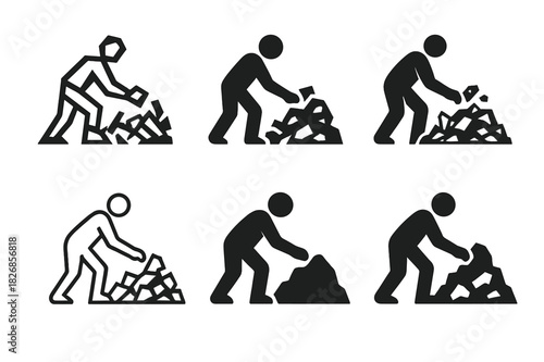 Disaster Recovery Icons. Assisting at disaster recovery sites and debris removal. Icon set. Set Logo of assisting at disaster recovery sites and debris