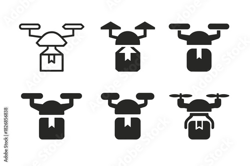 Autonomous Robot Icon Set. Autonomous robots in daily life. Icon set. Set Logo of autonomous robots in daily life: drone delivery. harmonious logo variations