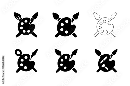 Artistic Mastery Logos. Mastering a craft or artistic skill. Icon set. Set Logo of artistic mastery: artisan tools and palette. harmonious logo variations of