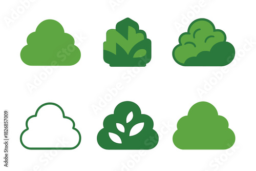 Shrub Icon Variations. Shrub. Icon set. Set Logo of shrub: landscaped bush. harmonious logo variations of the same emblematic concept, each with different