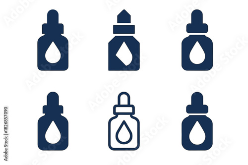 Skincare Icon Set. Creating a night-time skincare routine. Icon set. Set Logo of skincare: dropper bottle and serum. harmonious logo variations of the same