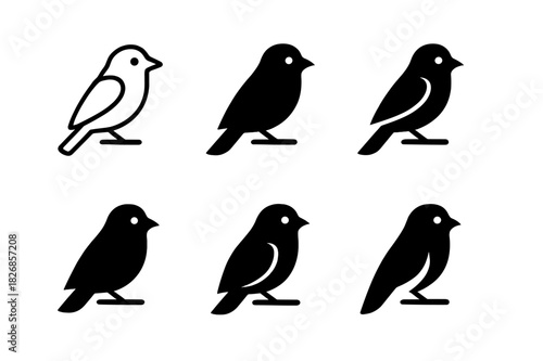 Bird Logo Variations. Bird. Icon set. Set Logo of perched bird. harmonious logo variations of the same emblematic concept (Symmetrical form, Minimal outline,