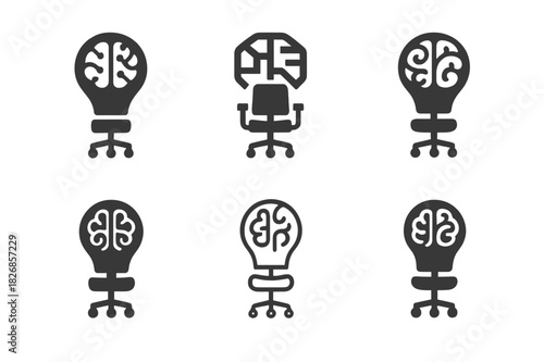 Neurodiversity Office Logos. Neurodiversity-friendly workspaces. Icon set. Set Logo of neurodiversity-friendly workspaces: lightbulb with neural pattern and