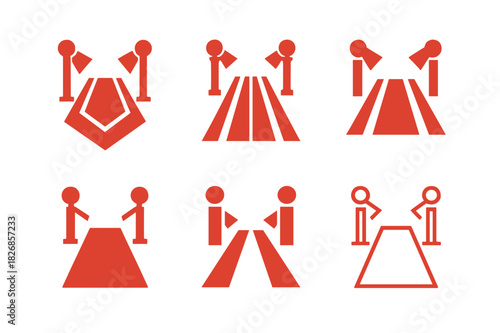 Elegant Fashion Icons. Fashion for special occasions (weddings, galas). Icon set. Set Logo of Fashion for special occasions (weddings, galas): red carpet and