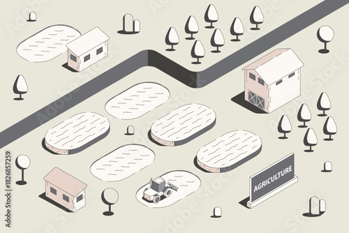 Agriculture Field, farming in isometric graphic