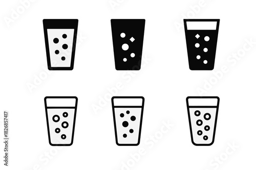Soda Pop Icons. Soda pop. Icon set. Set Logo of soda pop: carbonation bubbles inside glass. harmonious logo variations of the same emblematic concept, each