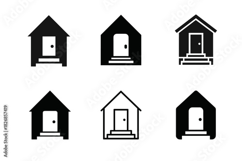 Harmonious Home Logo Set. Home exterior design and curb appeal. Icon set. Set Logo of home exterior design and curb appeal: front door and steps. harmonious