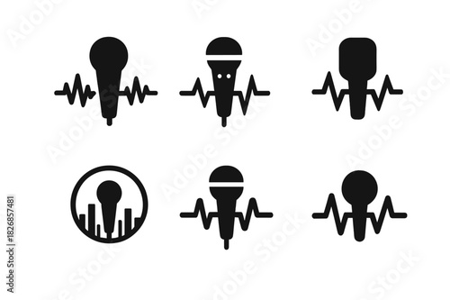 Pop Music Icon Set. Pop music. Icon set. Set Logo of pop music: concert energy pulse. harmonious logo variations of the same emblematic concept, each with