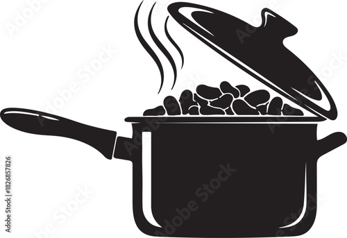 Cooking pot with steaming food illustration