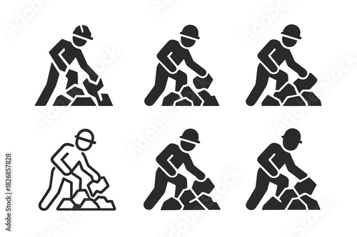 Disaster Recovery Icons. Assisting at disaster recovery sites and debris removal. Icon set. Set Logo of assisting at disaster recovery sites and debris