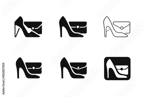 Elegant Fashion Icons. Fashion for special occasions (weddings, galas). Icon set. Set Logo of Fashion for special occasions (weddings, galas): high heels and