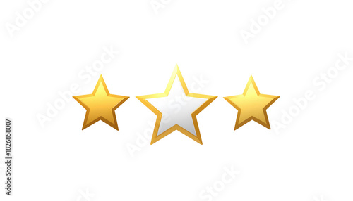 Three stylized, golden five-pointed stars, two with golden outlines and the middle one with a white interior. Set against a solid black background