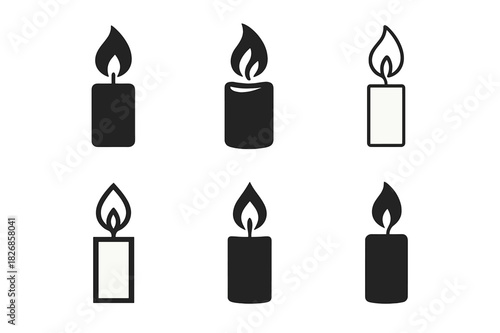 Candle Logo Variations. Candle Light. Icon set. Set Logo of Candle Light: flickering flame symbol. harmonious logo variations of the same emblematic concept,