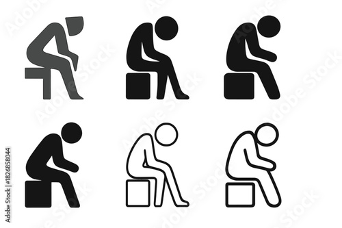 Emotional Exhaustion Icons. Emotional exhaustion. Icon set. Set Logo of emotional exhaustion: slumped posture figure. harmonious logo variations of the same