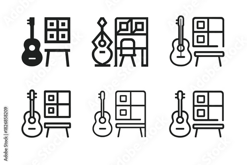 Hobby Space Logo Set. Making space for personal hobbies. Icon set. Set Logo of making space for personal hobbies: hobby room layout. harmonious logo variations