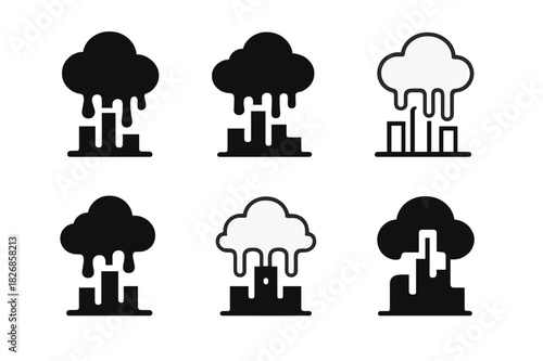 Surreal Climate Logos. Climate change visualizations in surreal art. Icon set. Set Logo of climate change visualizations in surreal art: melting clouds over
