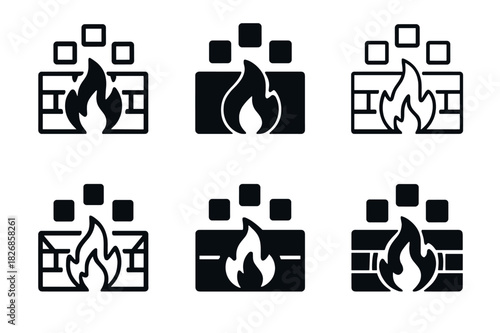 Cybersecurity Icon Set. Cybersecurity. Icon set. Set Logo of cybersecurity: firewall barrier with data packets. harmonious logo variations of the