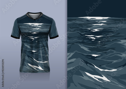 T-shirt mockup abstract texture grunge water sport jersey design for football, soccer, racing, esports, running, white blue color