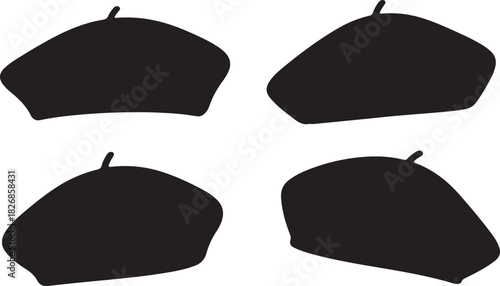 French beret hat silhouettes illustration