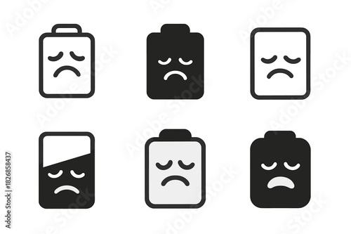 Emotional Exhaustion Icons. Emotional exhaustion. Icon set. Set Logo of emotional exhaustion: drained battery icon. harmonious logo variations of the same