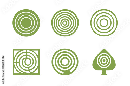 Nature-Inspired Logo Designs. Graphic design trends nature inspired design. Icon set. Set Logo of nature inspired design: tree ring growth lines. harmonious