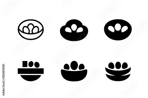 Bird Nest Logos. Nest. Icon set. Set Logo of nest: bird nest with three eggs. harmonious logo variations of the same emblematic concept, each with different