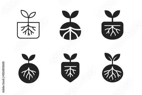 Sustainable Agriculture Logos. Sustainable use of agricultural land and soil health. Icon set. Set Logo of sustainable use of agricultural land and soil