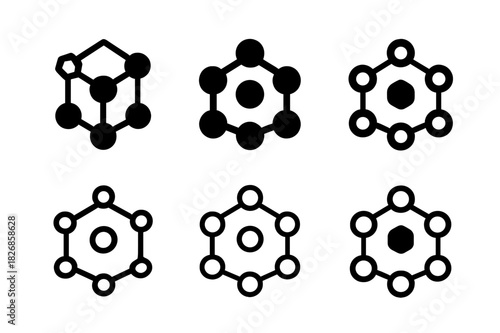 Molecule Logo Variations. Molecules. Icon set. Set Logo of molecules: 3D carbon structure. harmonious logo variations of the same emblematic concept, each with