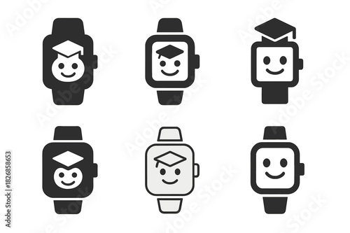 Kids' Tech Logos. Technology for kids. Icon set. Set Logo of technology for kids: Educational smartwatch. harmonious logo variations of the same emblematic