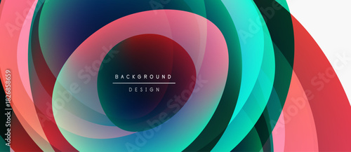 Abstract colorful layers create dynamic circular pattern. Gradient hues blend, forming modern visual experience. Smooth shapes suggest movement, depth.