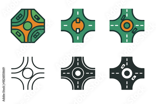 Traffic Logo Variations. Traffic. Icon set. Set Logo of Traffic: aerial view of urban roads. harmonious logo variations of the same emblematic concept, each