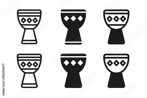 Traditional Drum Logos. Ethnic heritage. Icon set. Set Logo of traditional drum. harmonious logo variations of the same emblematic concept (Symmetrical form,