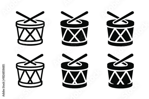 Traditional Drum Logos. Ethnic heritage. Icon set. Set Logo of traditional drum. harmonious logo variations of the same emblematic concept (Symmetrical form,