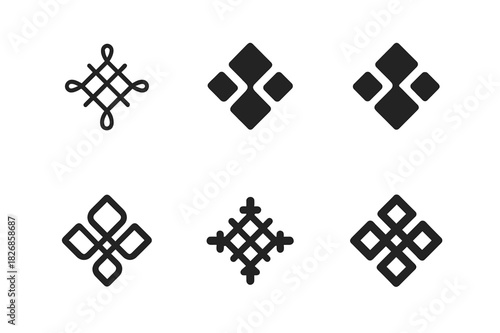 Cultural Textile Logos. Ethnic heritage. Icon set. Set Logo of cultural textile. harmonious logo variations of the same emblematic concept (Minimal outline,