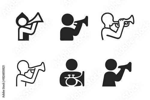 Trumpet Icon Variations. Playing a musical instrument. Icon set. Set Logo of playing a musical instrument: trumpet. harmonious logo variations of the same