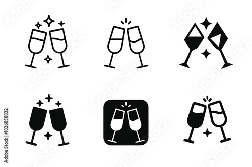 Festive Cocktail Icons. Holiday cocktail ideas for Christmas and New Year. Icon set. Set Logo of holiday cocktail ideas for Christmas and New Year: champagne