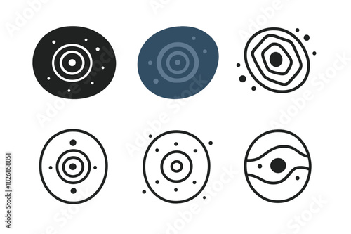 Cosmology Logo Variations. The study of the universe's age and expansion. Icon set. Set Logo of cosmology: cosmic microwave background. harmonious logo