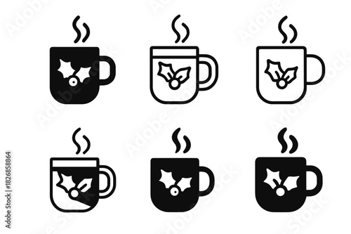 Festive Cocktail Icons. Holiday cocktail ideas for Christmas and New Year. Icon set. Set Logo of holiday cocktail ideas for Christmas and New Year: mulled wine