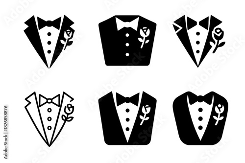 Elegant Fashion Icons. Fashion for special occasions (weddings, galas). Icon set. Set Logo of Fashion for special occasions (weddings, galas): tuxedo bow tie