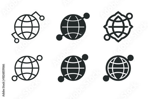 Corporate Tax Logos. Corporate tax policies. Icon set. Set Logo of corporate tax policies: globe with tax network connections. harmonious logo variations of